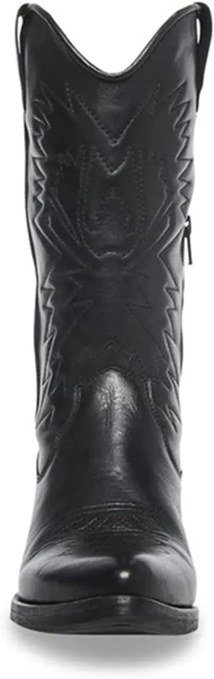 Ladmiple Cowboy Boots For Women Wide Calf Low Heel Pointed Toe Chunky Heel Cowgirl Embroidered Western Boots Pull On