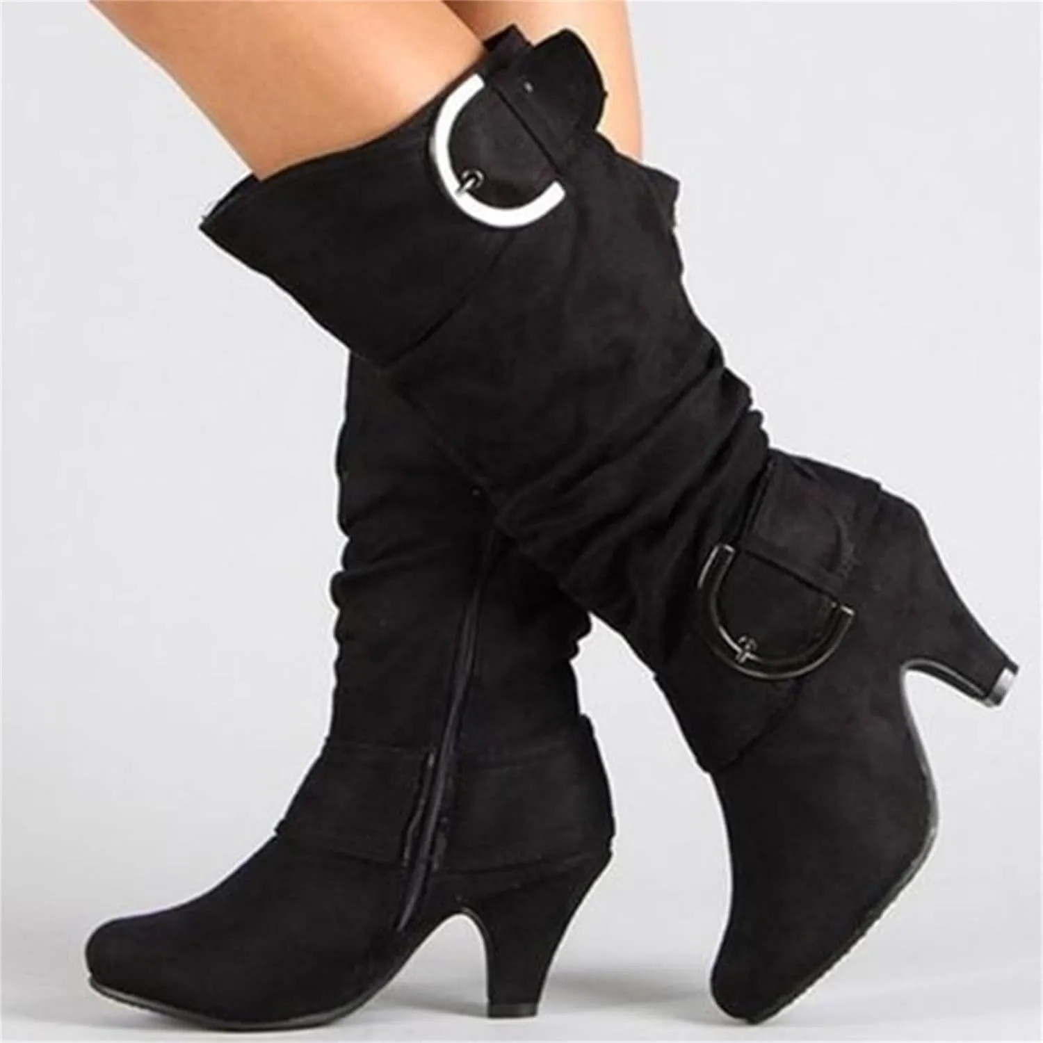 Ladmiple Fall Boots Women Knee High Wide Calf Vintage Victorian Boots 70s Lace up Mid Heel Cone Heel Western Boots 2024