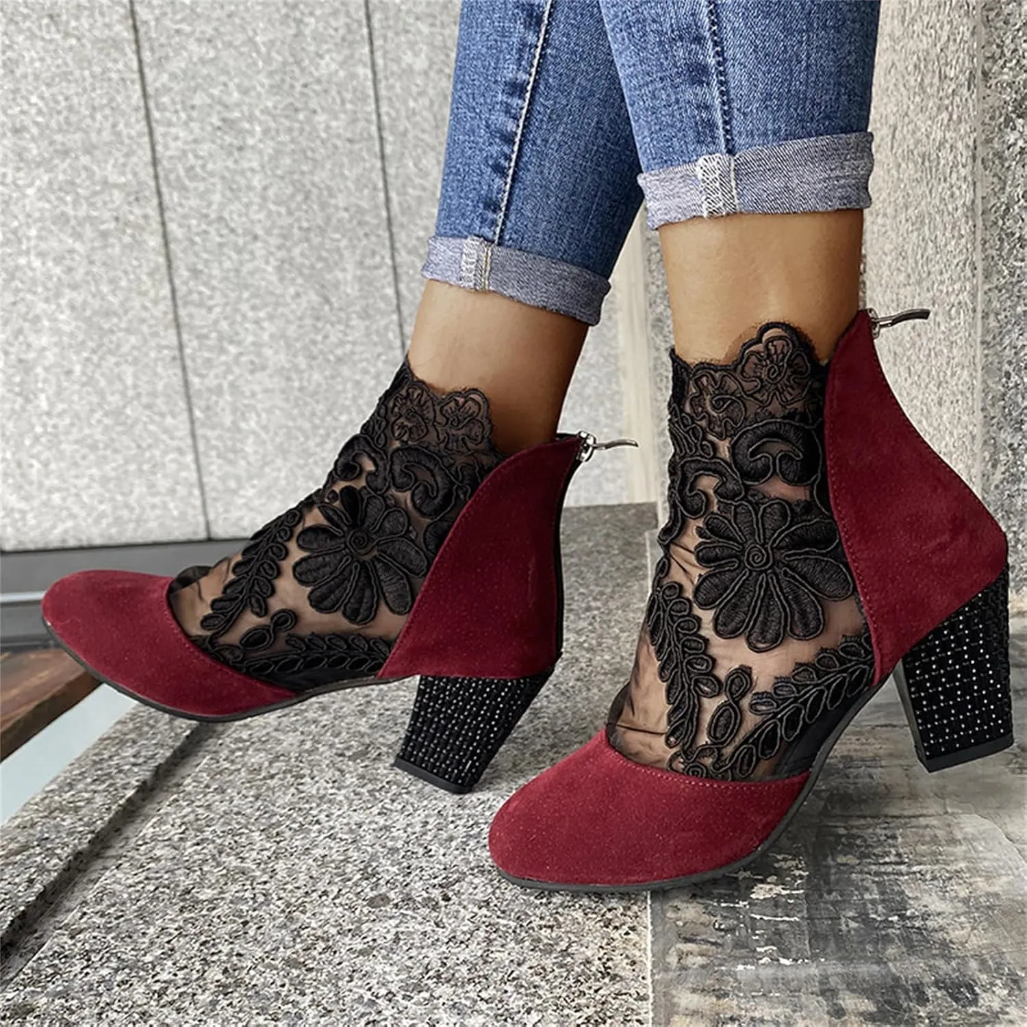Lausiuoe Ankle Boots For Women Dressy Chunky Heel Cowgirl Cowboy Western Short Booties Wide Width Side Zipper Booties