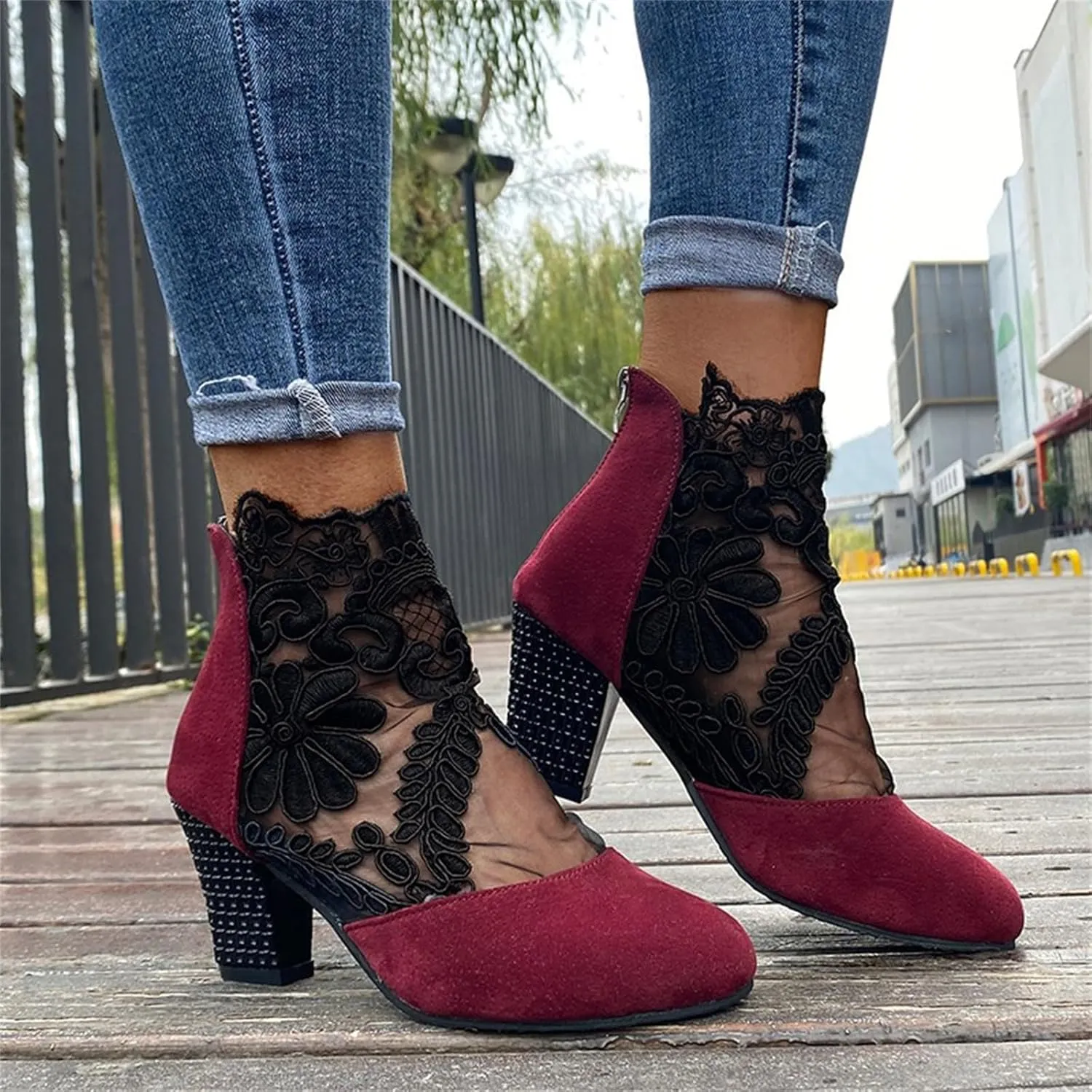 Lausiuoe Ankle Boots For Women Dressy Chunky Heel Cowgirl Cowboy Western Short Booties Wide Width Side Zipper Booties