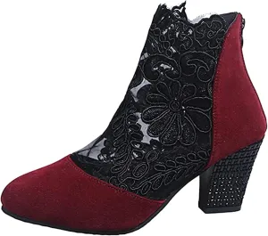 Lausiuoe Ankle Boots For Women Dressy Chunky Heel Cowgirl Cowboy Western Short Booties Wide Width Side Zipper Booties