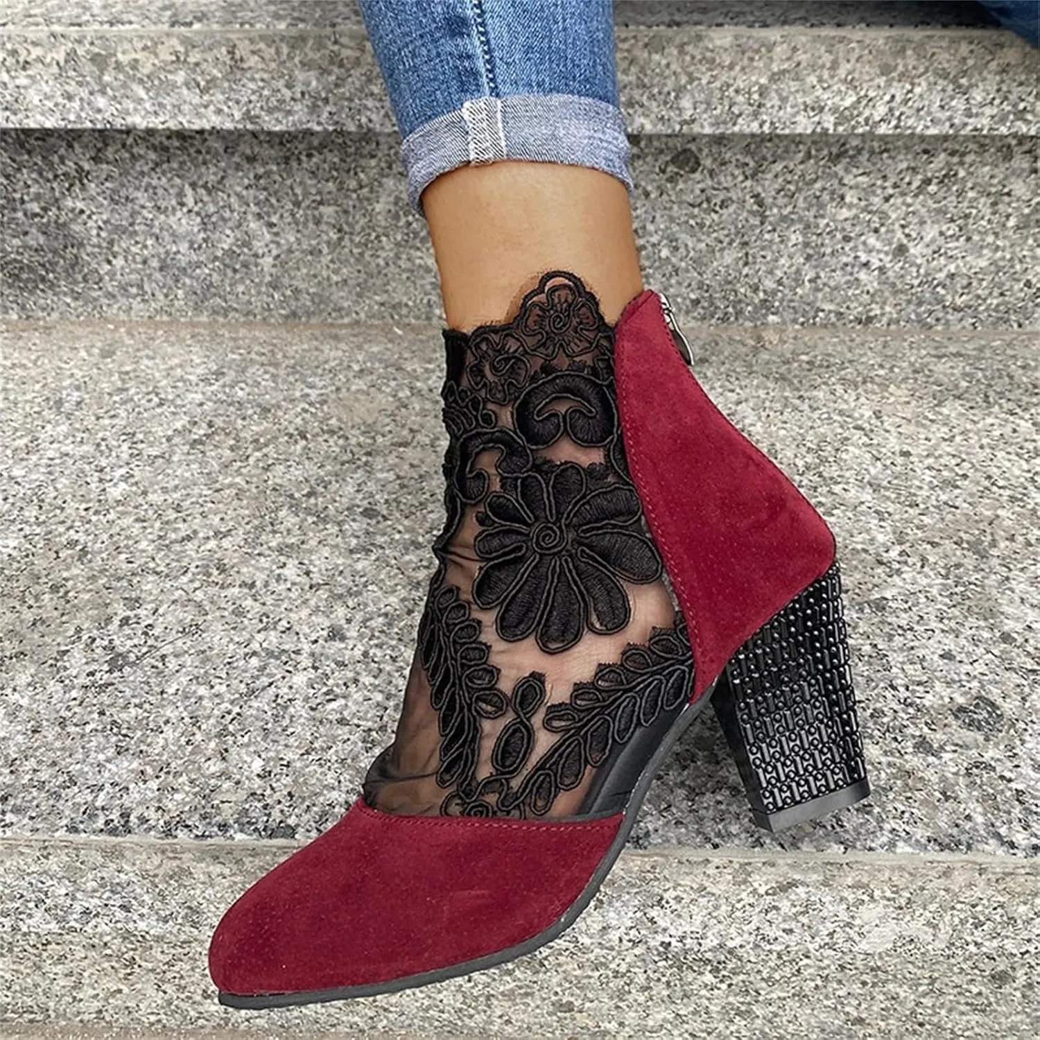 Lausiuoe Ankle Boots For Women Dressy Chunky Heel Cowgirl Cowboy Western Short Booties Wide Width Side Zipper Booties