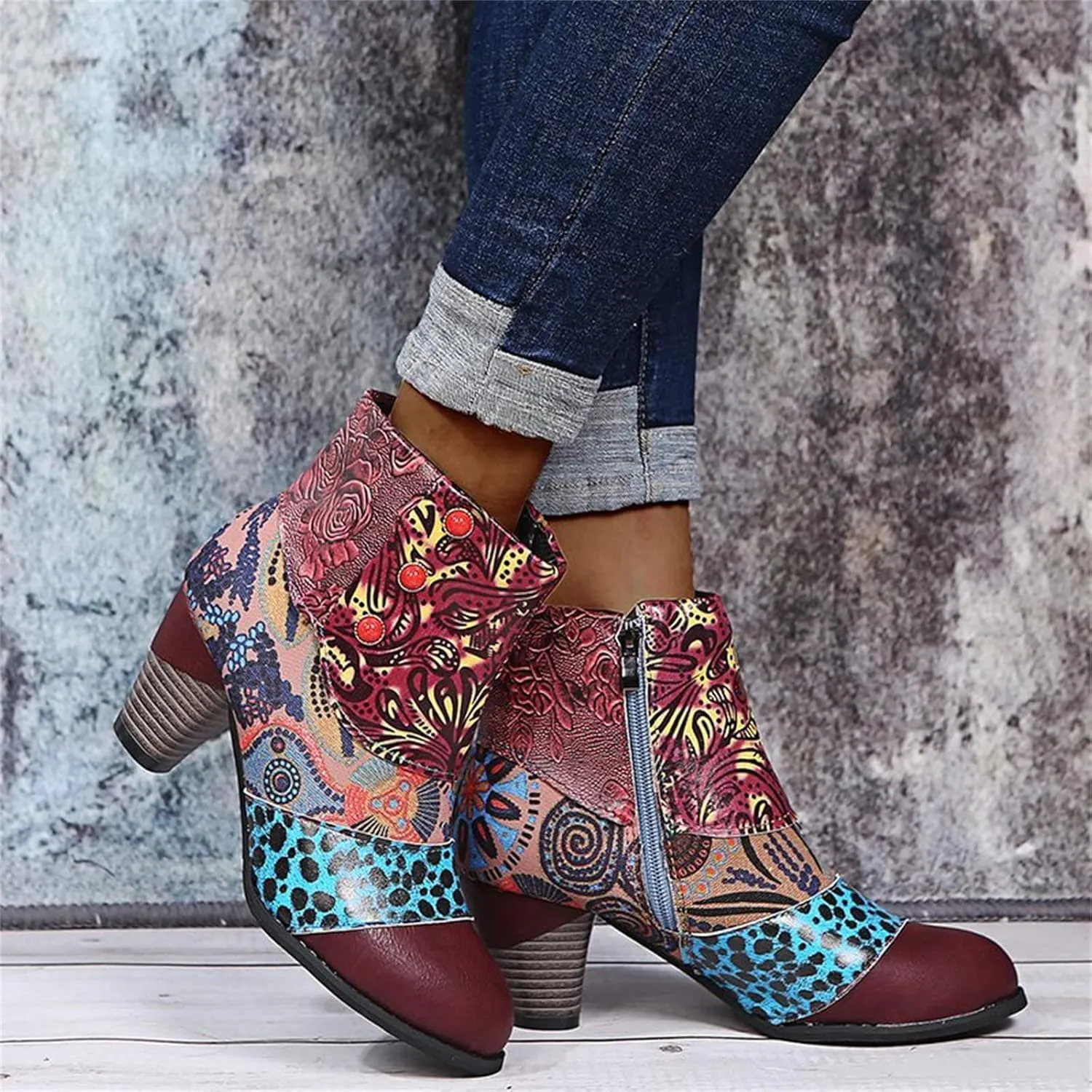 Lausiuoe Ankle Boots For Women Low Heel Chunky Dressy Pointed Toe Side Zipper Booties Fashion Western Short Boots Shoes