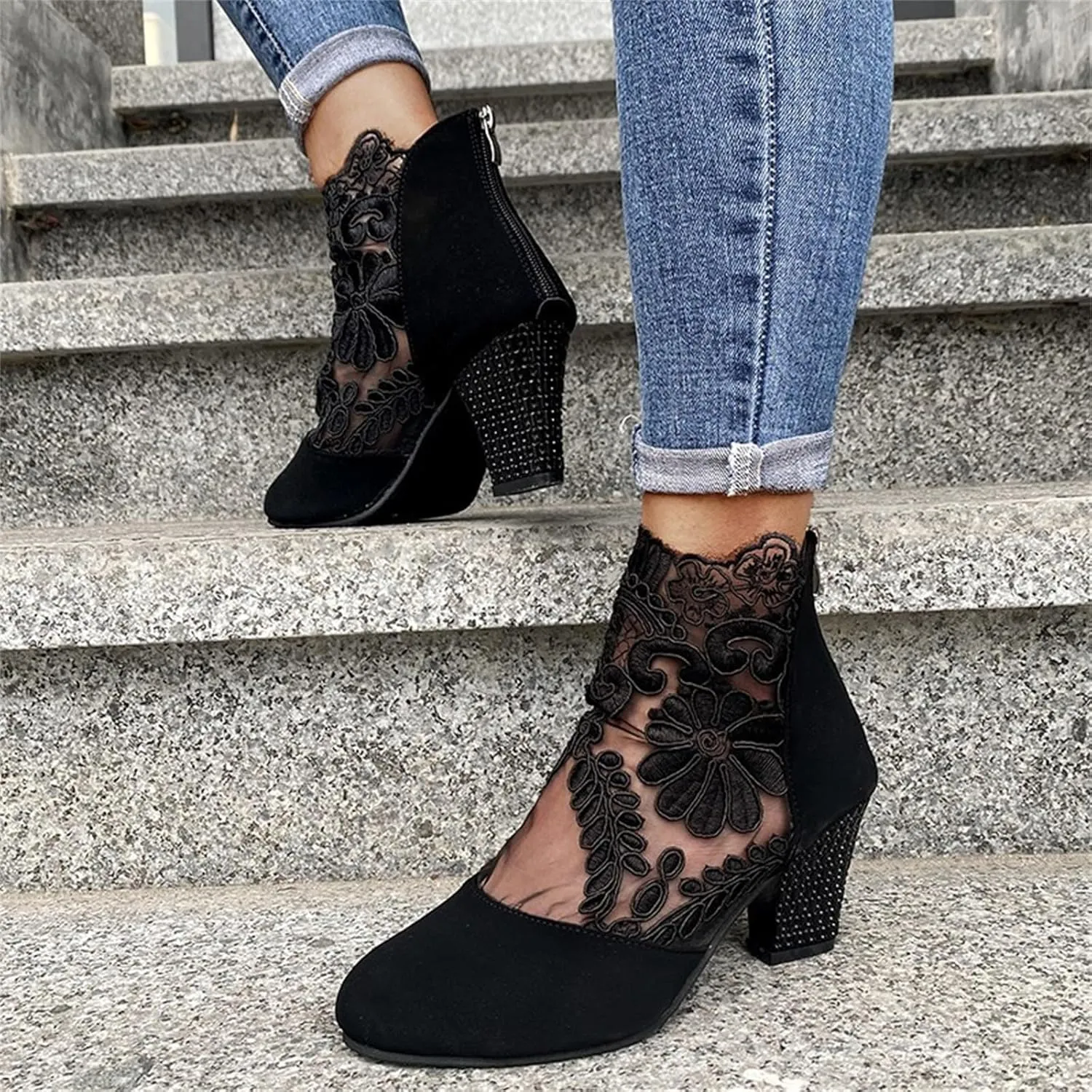 Lausiuoe Boots For Women Ankle Booties Sexy Low Heels Chelsea Closed Toe Chunky Stacked Mid Heel Western Short Boots