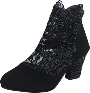 Lausiuoe Boots For Women Ankle Booties Sexy Low Heels Chelsea Closed Toe Chunky Stacked Mid Heel Western Short Boots