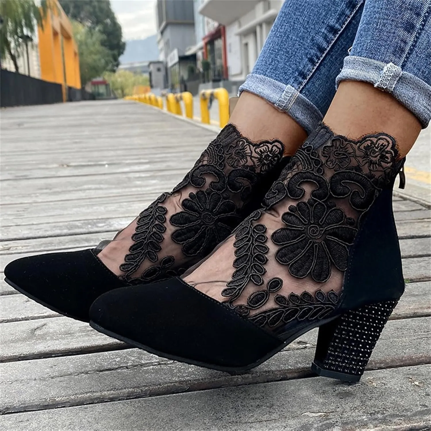 Lausiuoe Boots For Women Ankle Booties Sexy Low Heels Chelsea Closed Toe Chunky Stacked Mid Heel Western Short Boots
