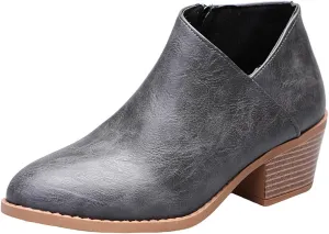 Lausiuoe Boots For Women Ankle Booties Sexy Low Heels Chunky Stacked Mid Heel Side Zipper Dressy Western Short Boots