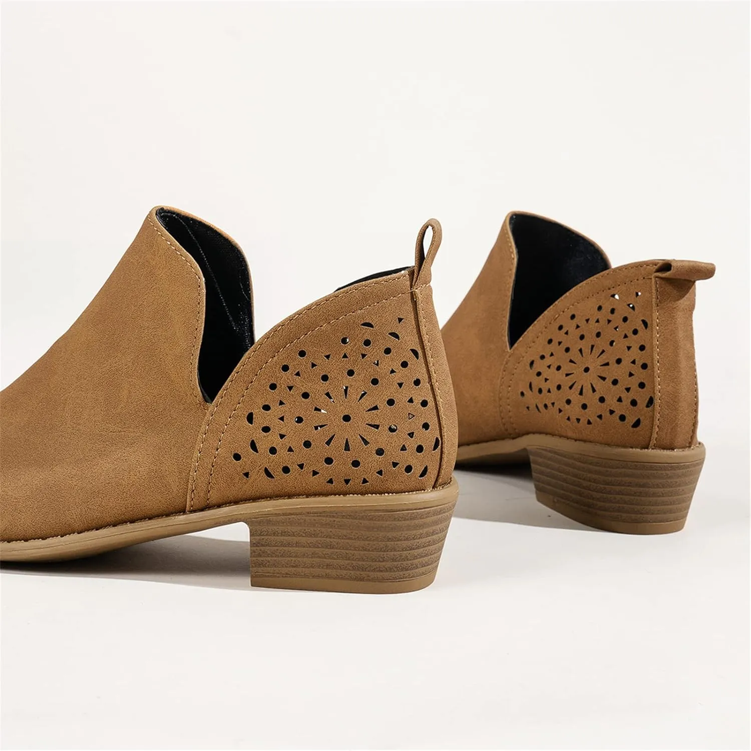 Lausiuoe Boots For Women Ankle Booties Sexy Low Heels V Cutout Chunky Block Casual Dressy Wide Width Slip on Ankle Boots