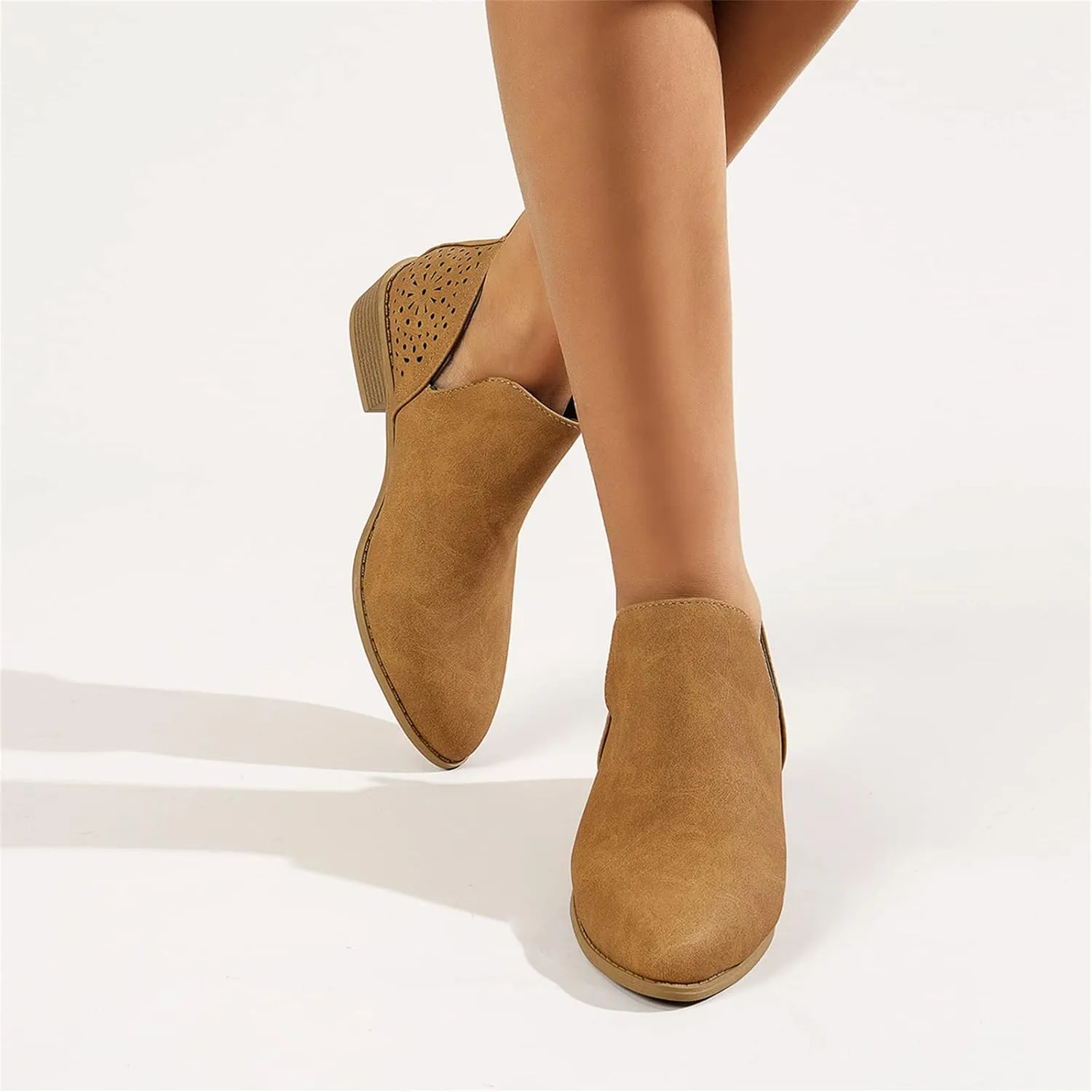 Lausiuoe Boots For Women Ankle Booties Sexy Low Heels V Cutout Chunky Block Casual Dressy Wide Width Slip on Ankle Boots