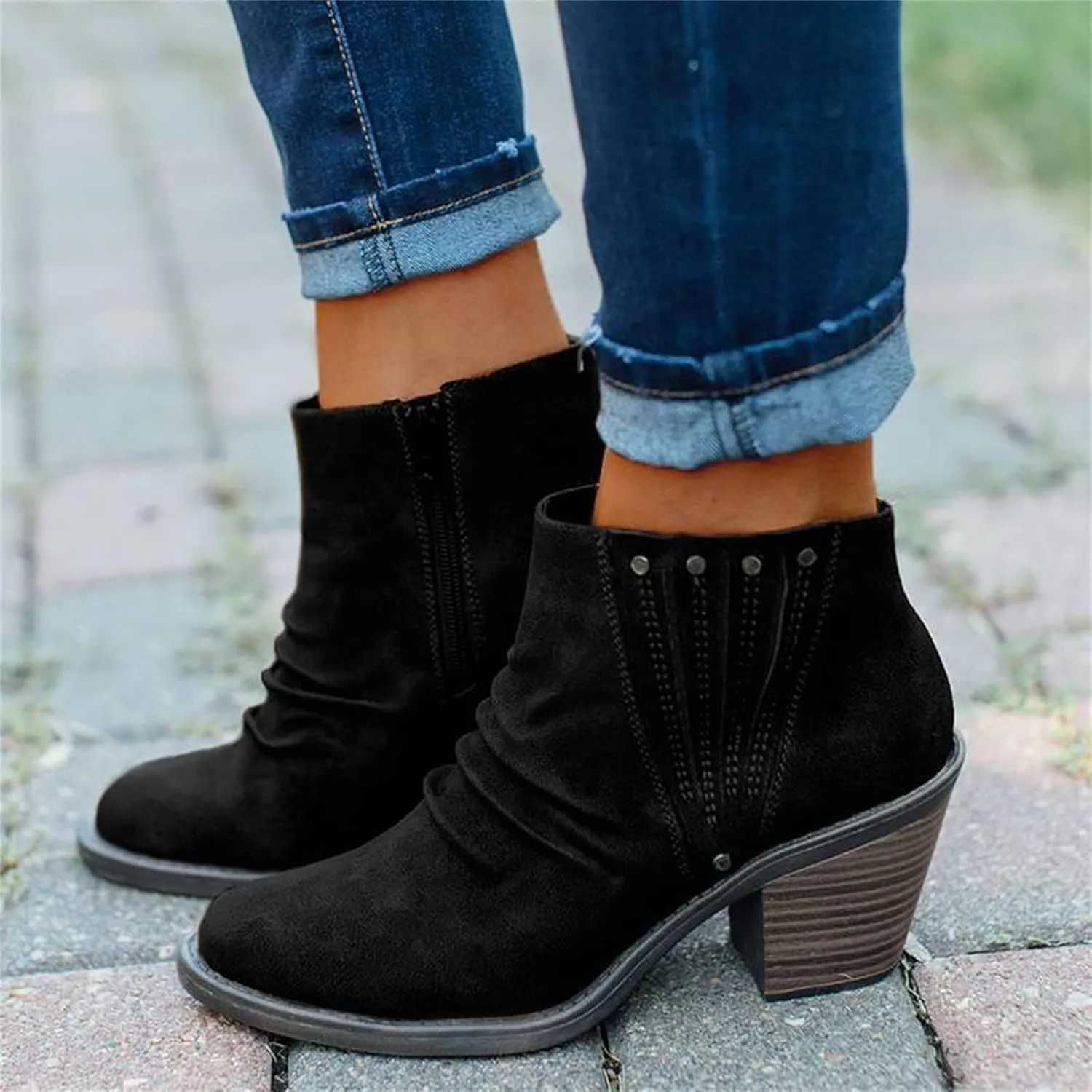 Lausiuoe Boots For Women Ankle Booties Sexy Pointed Toe Chunky Stacked Mid Heel Wide Width Dressy Western Short Boots