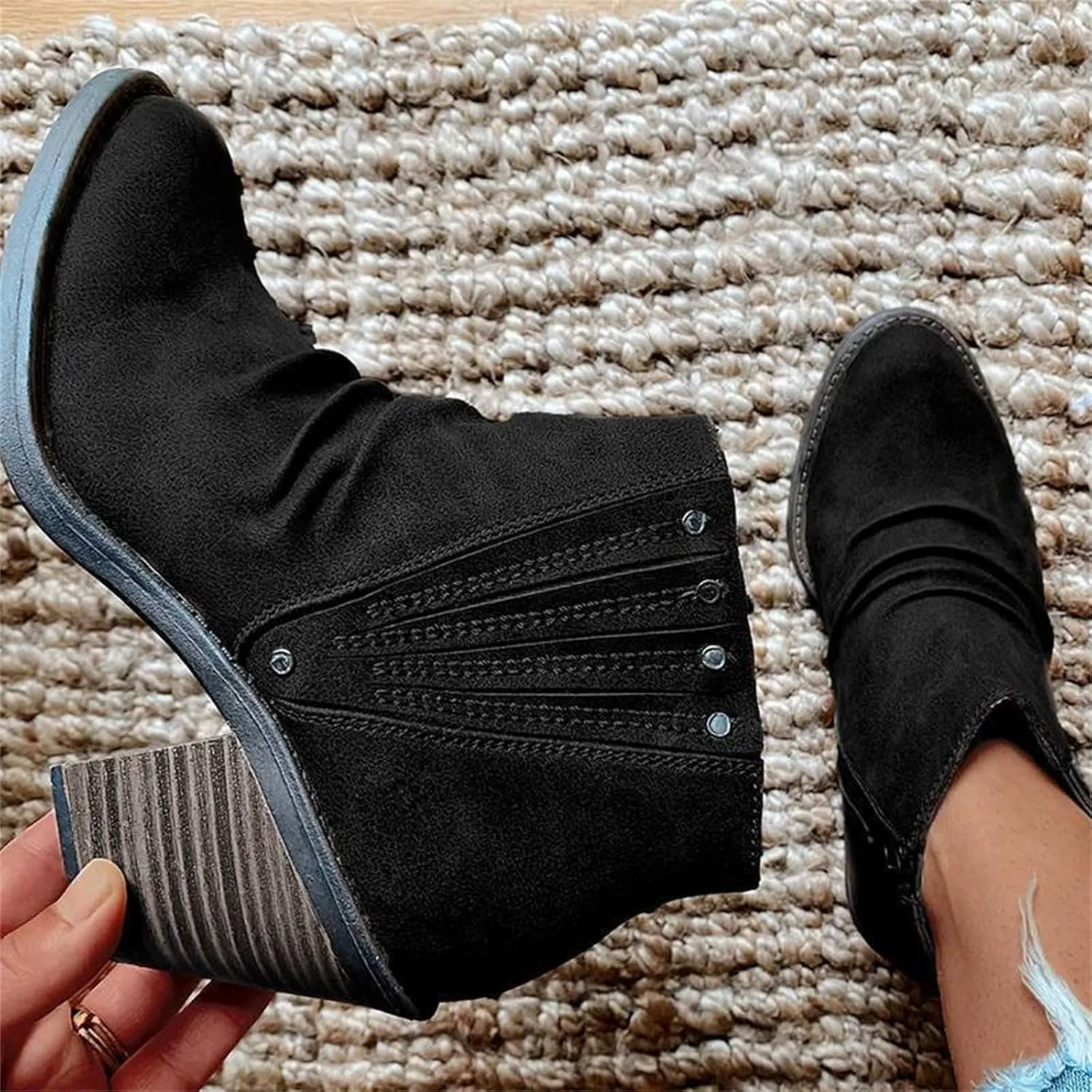 Lausiuoe Boots For Women Ankle Booties Sexy Pointed Toe Chunky Stacked Mid Heel Wide Width Dressy Western Short Boots