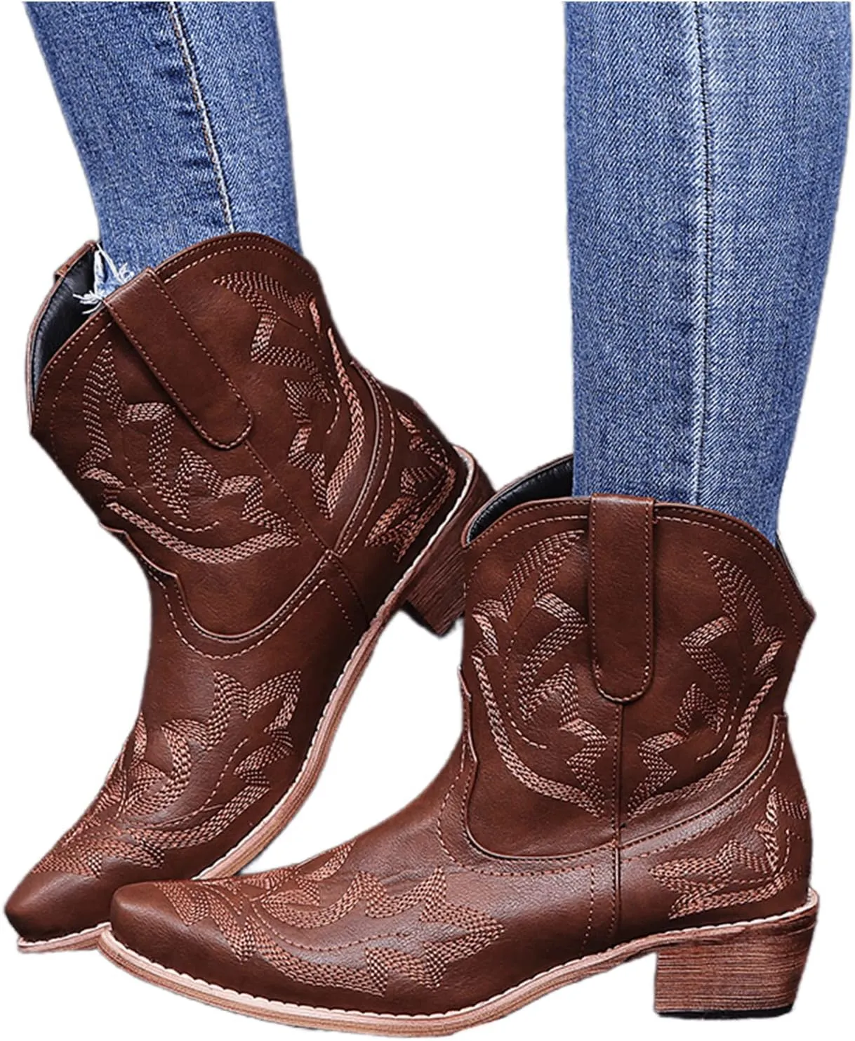 Lausiuoe Boots For Women Ankle Booties Wide Width Chunky Stacked Mid Heels Zipper Dressy Cowgirl Western Short Boots