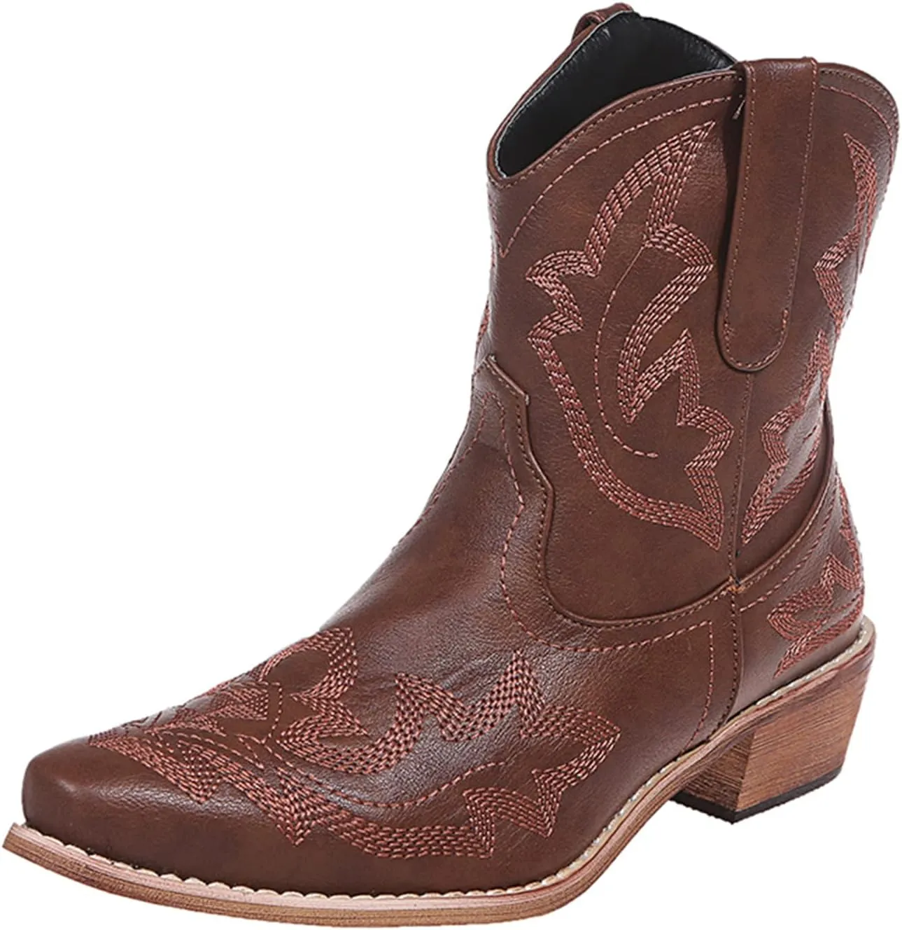 Lausiuoe Boots For Women Ankle Booties Wide Width Chunky Stacked Mid Heels Zipper Dressy Cowgirl Western Short Boots