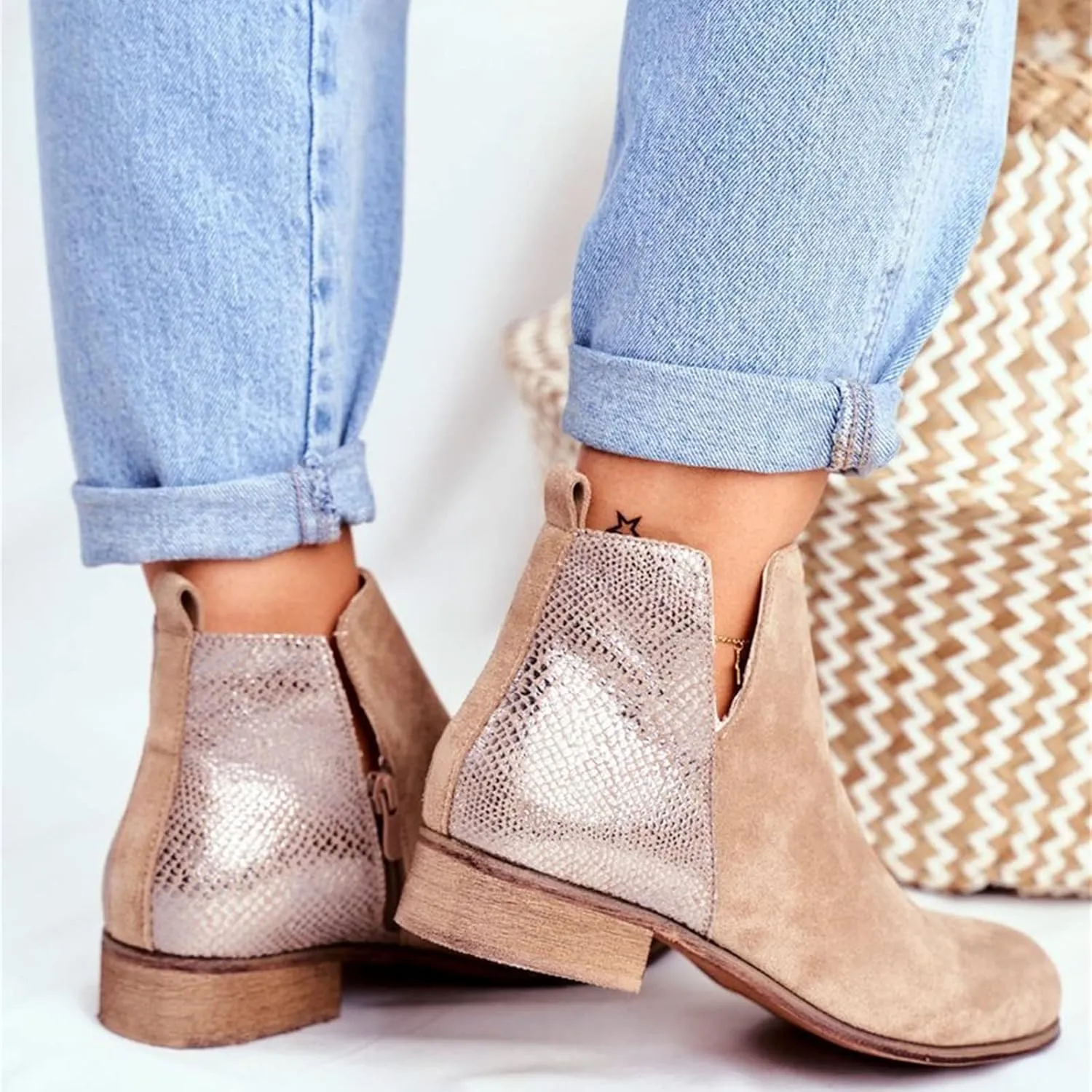 Lausiuoe Boots For Women Ankle Booties Winter Chunky Stacked Mid Heel Wide Width Side Zipper Dressy Western Short Boots