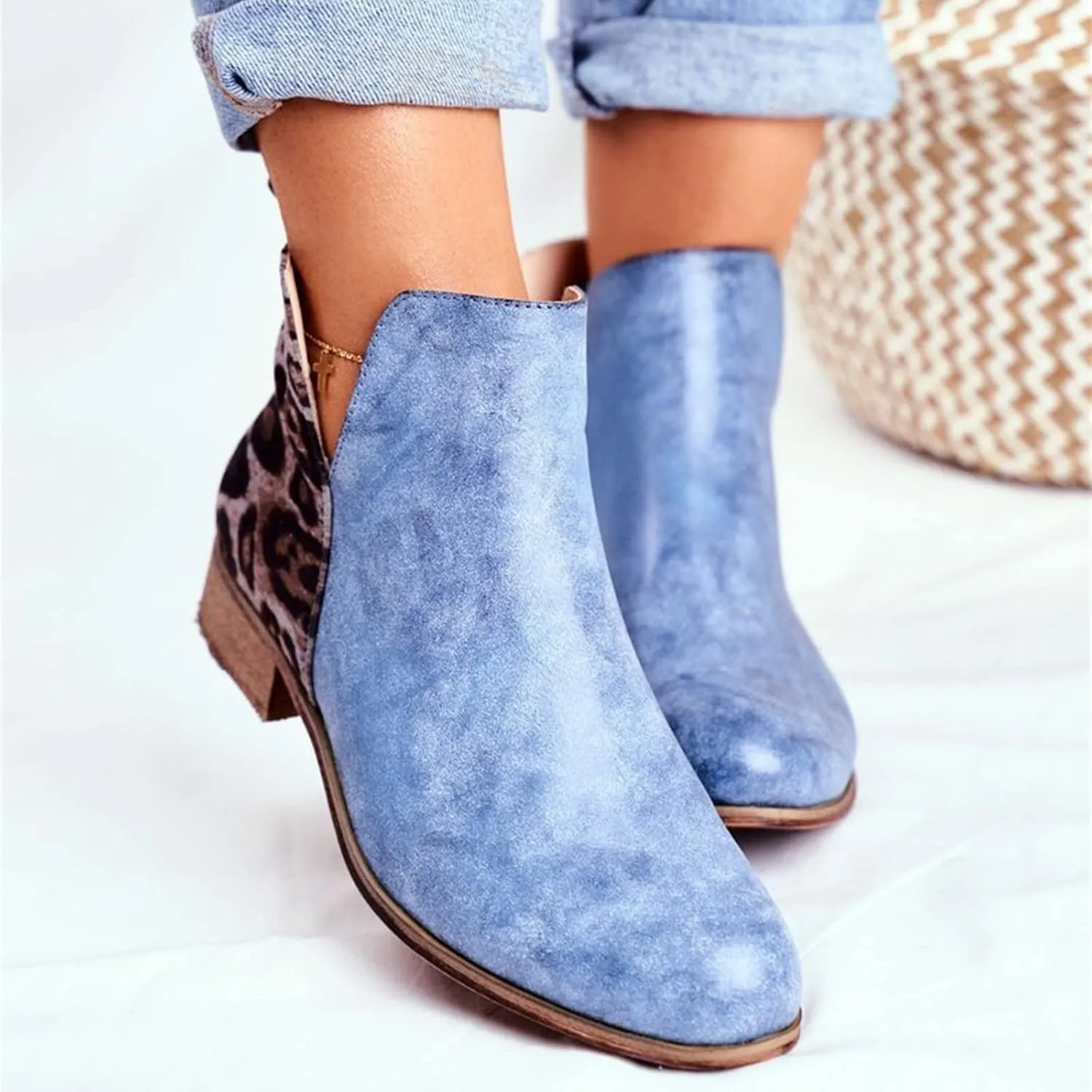 Lausiuoe Boots For Women Ankle Booties Winter Chunky Stacked Mid Heel Wide Width Side Zipper Dressy Western Short Boots