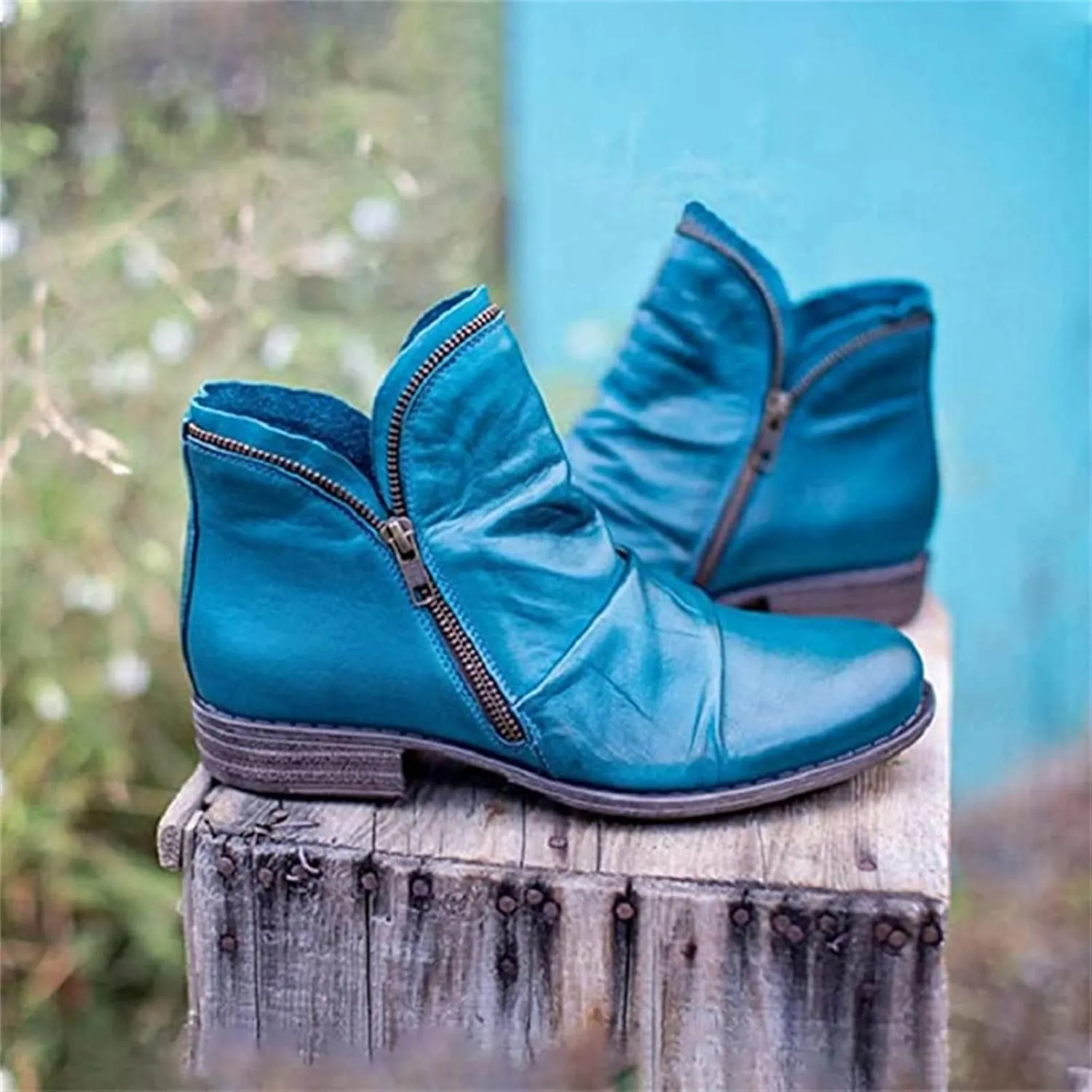 Lausiuoe Boots For Women Ankle Booties Winter Chunky Stacked Mid Heel Wide Width Side Zipper Dressy Western Short Boots