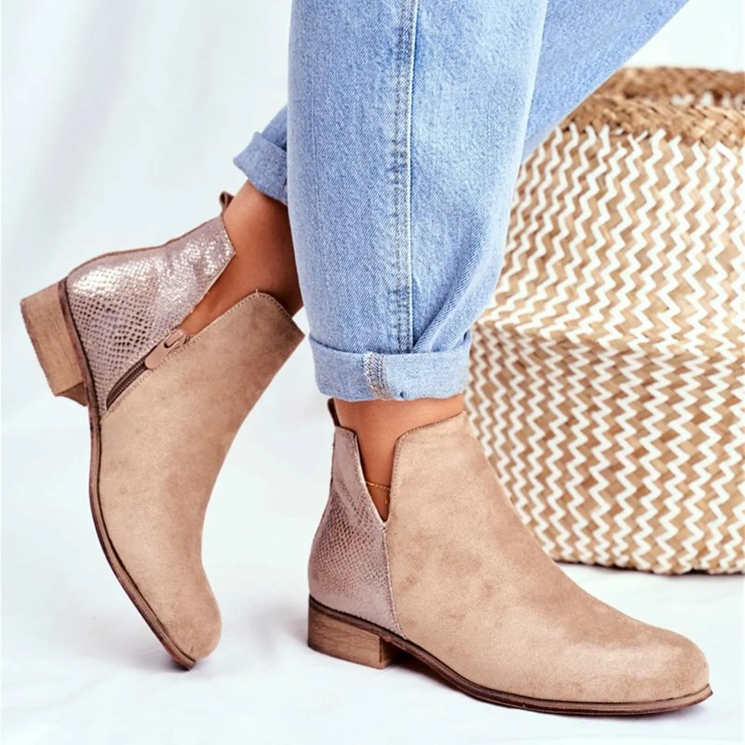 Lausiuoe Boots For Women Ankle Booties Winter Chunky Stacked Mid Heel Wide Width Side Zipper Dressy Western Short Boots