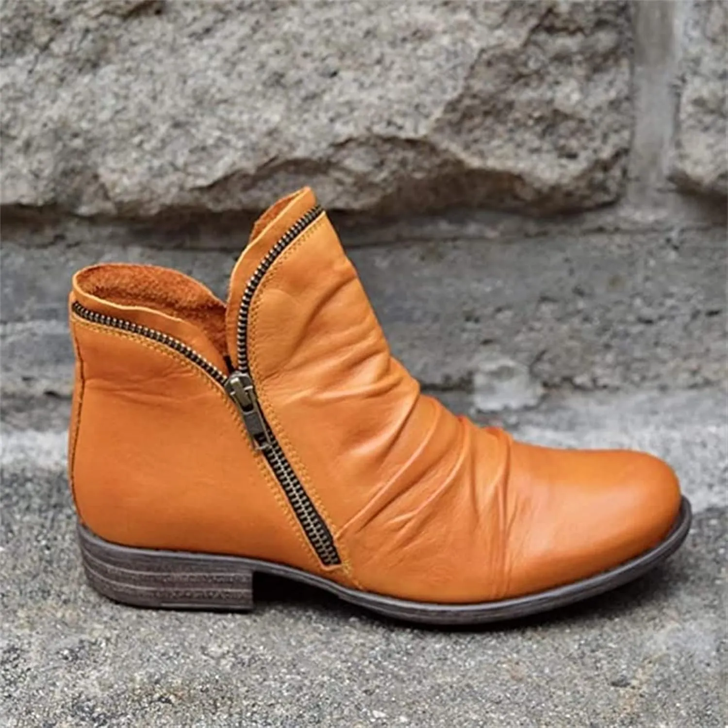 Lausiuoe Boots For Women Ankle Booties Winter Chunky Stacked Mid Heel Wide Width Side Zipper Dressy Western Short Boots
