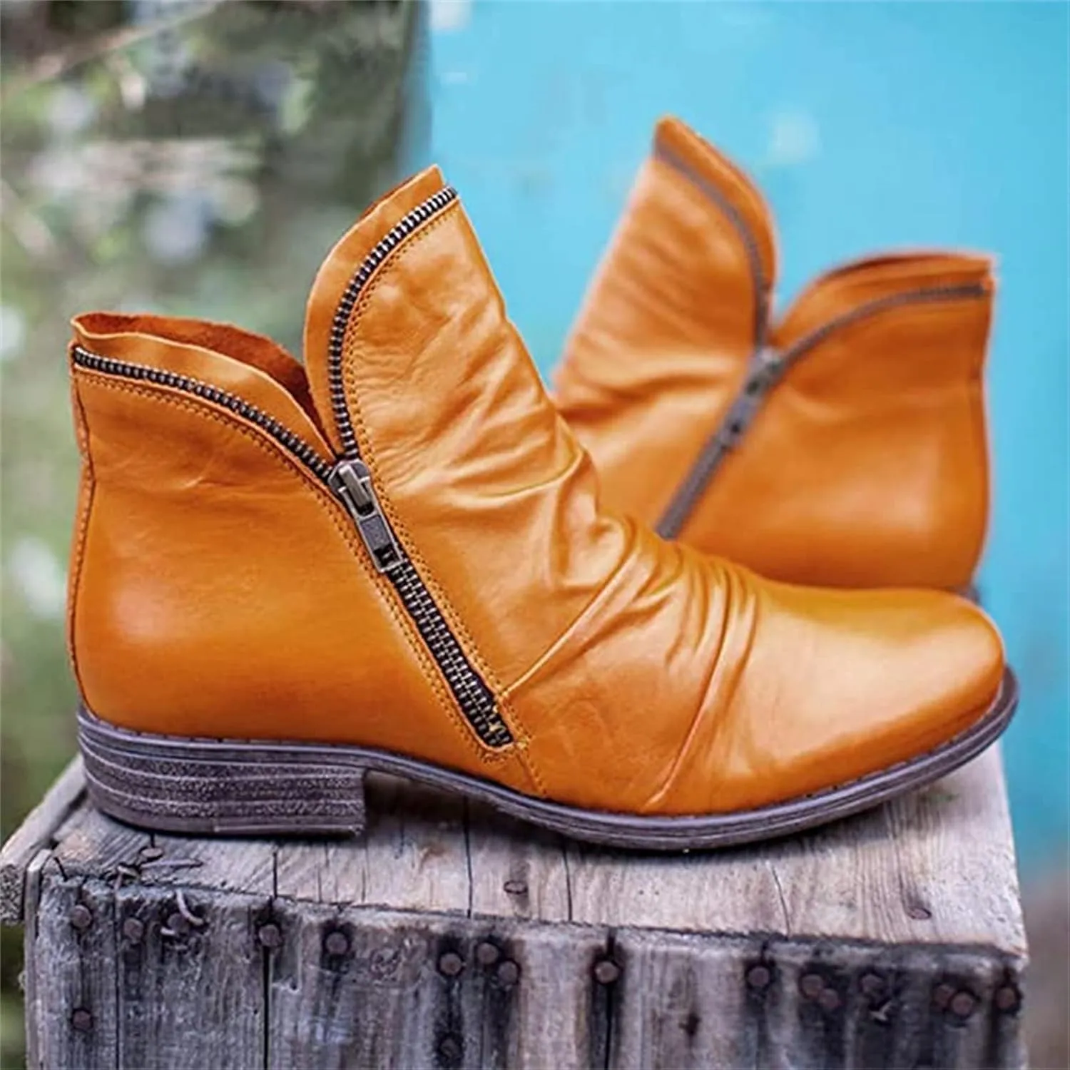 Lausiuoe Boots For Women Ankle Booties Winter Chunky Stacked Mid Heel Wide Width Side Zipper Dressy Western Short Boots
