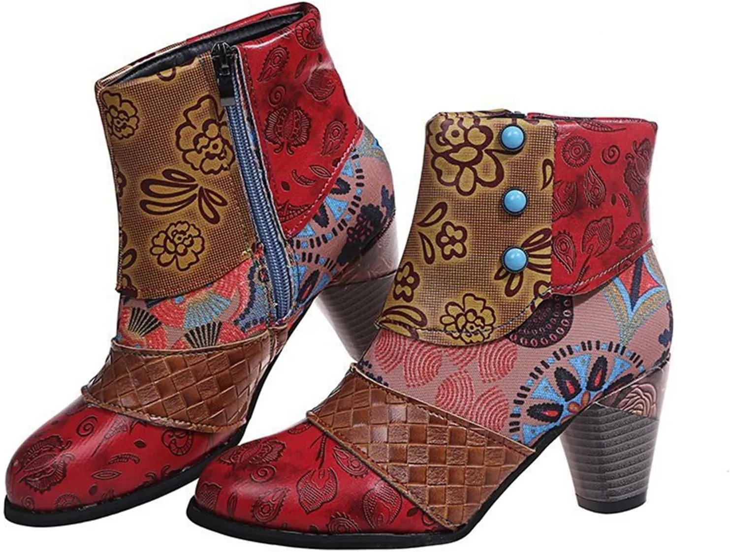 Lausiuoe Boots For Women Ankle Booties Winter Closed Toe Chunky Stacked Mid Heel Western Side Zipper Short Boots Shoes