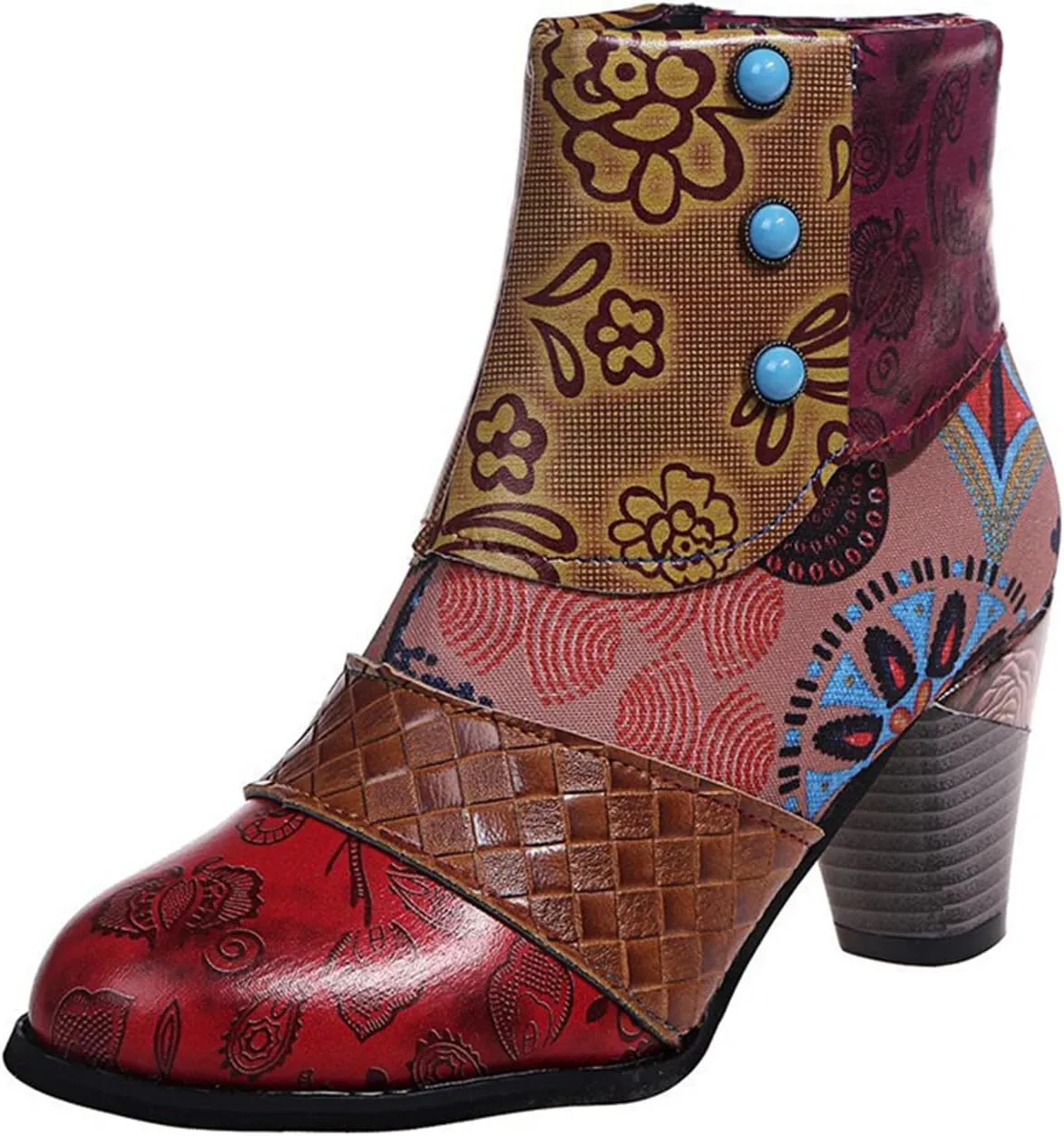 Lausiuoe Boots For Women Ankle Booties Winter Closed Toe Chunky Stacked Mid Heel Western Side Zipper Short Boots Shoes