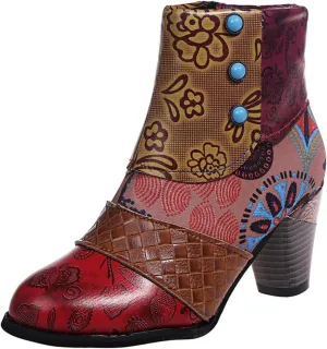Lausiuoe Boots For Women Ankle Booties Winter Closed Toe Chunky Stacked Mid Heel Western Side Zipper Short Boots Shoes