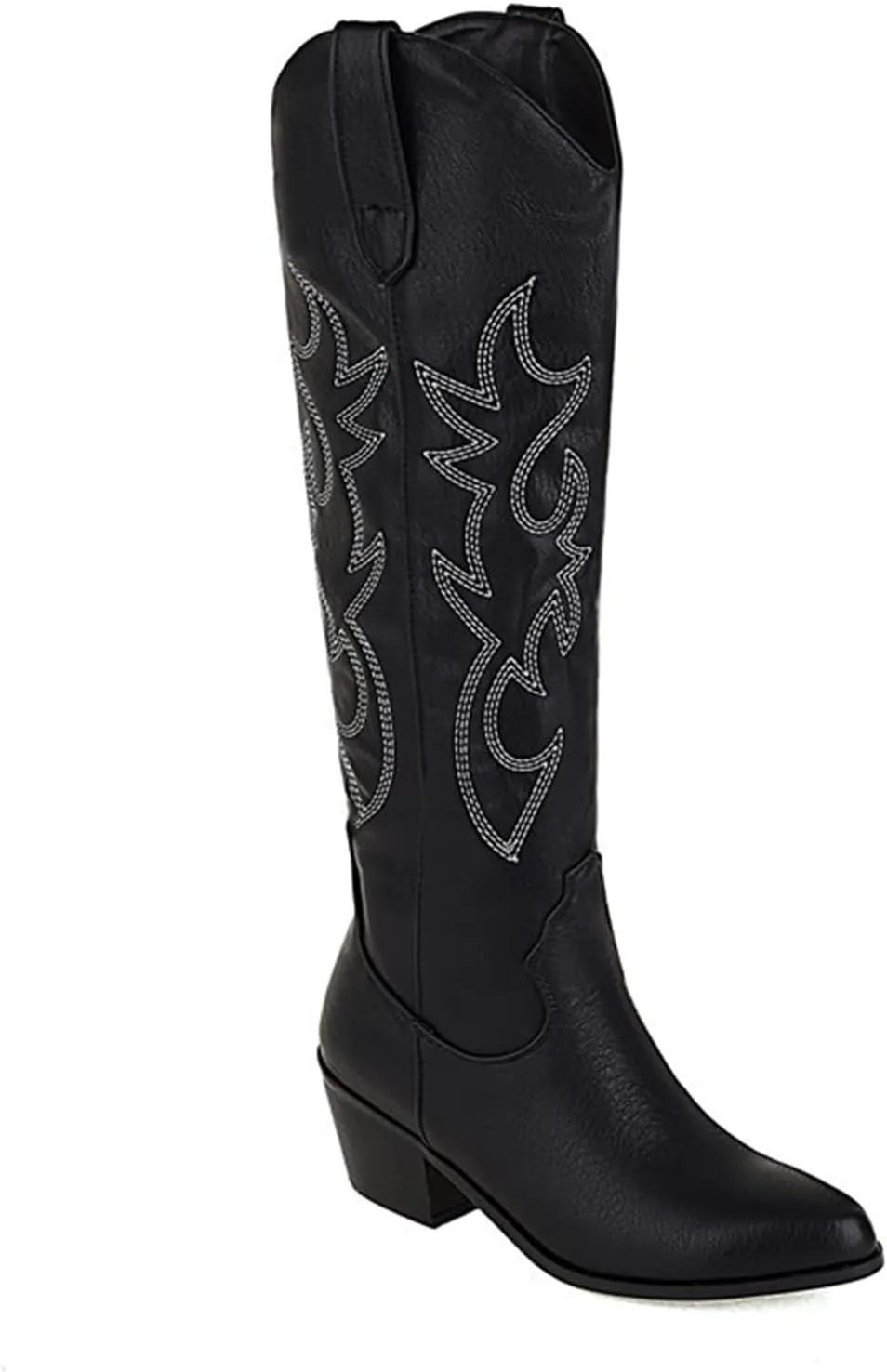 Lausiuoe Cowboy Boots For Women Knee High Wide Calf Western Cowgirl Boots Embroidered Pointed Toe Chunky Heel Boots