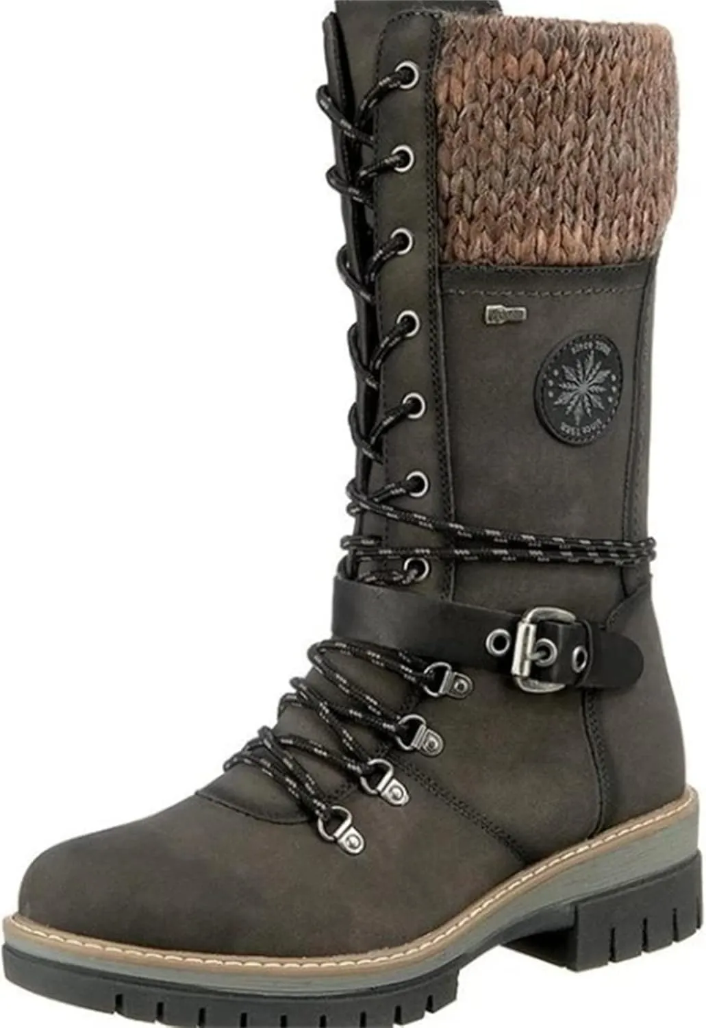 Lausiuoe Winter Boots For Women Fashion 2022 Platform Mid Calf Low Heel Round-Toe Side Zip Punk Lace Up Military Combat Boots