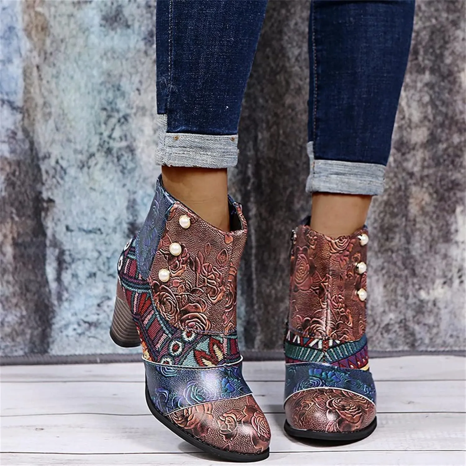 Lausiuoe Womens Boots Ankle Low Heel Cut Out Ankle Boots Casual Dressy Wide Chunky Block Stacked Slip on Western Booties