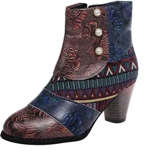 Lausiuoe Womens Boots Ankle Low Heel Cut Out Ankle Boots Casual Dressy Wide Chunky Block Stacked Slip on Western Booties