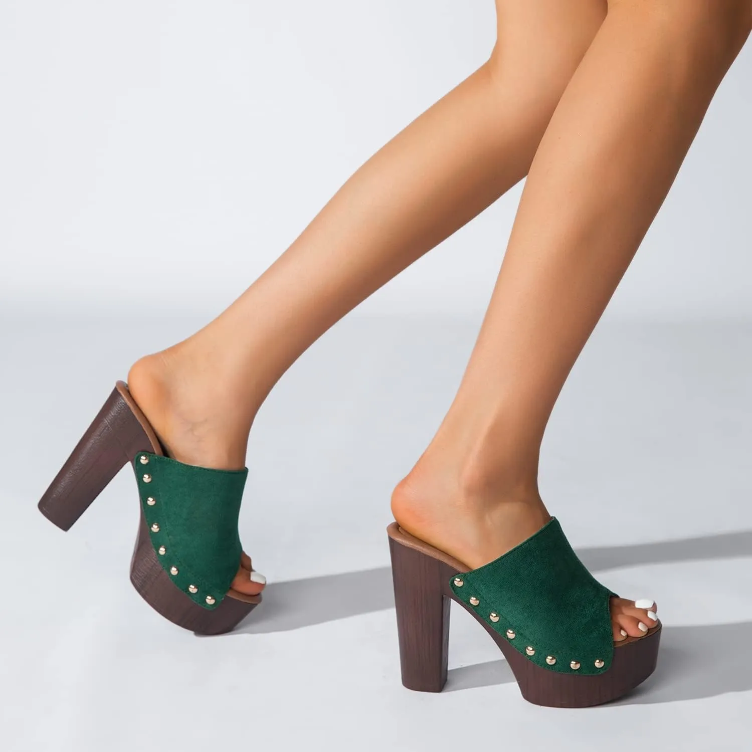 LEHOOR Women Platform Wedge Sandals Peep Toe Chunky Block High Heels Cork Mules Slip On Suede Platform Slide Sandal Backless Open Toe High Heel Summer Slides Mules Lightweight Dressy Casual 6-11 M US