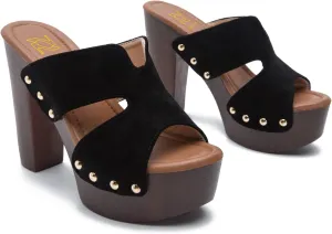 LEHOOR Women Platform Wedge Sandals Peep Toe Chunky Block High Heels Cork Mules Slip On Suede Platform Slide Sandal Backless Open Toe High Heel Summer Slides Mules Lightweight Dressy Casual 6-11 M US