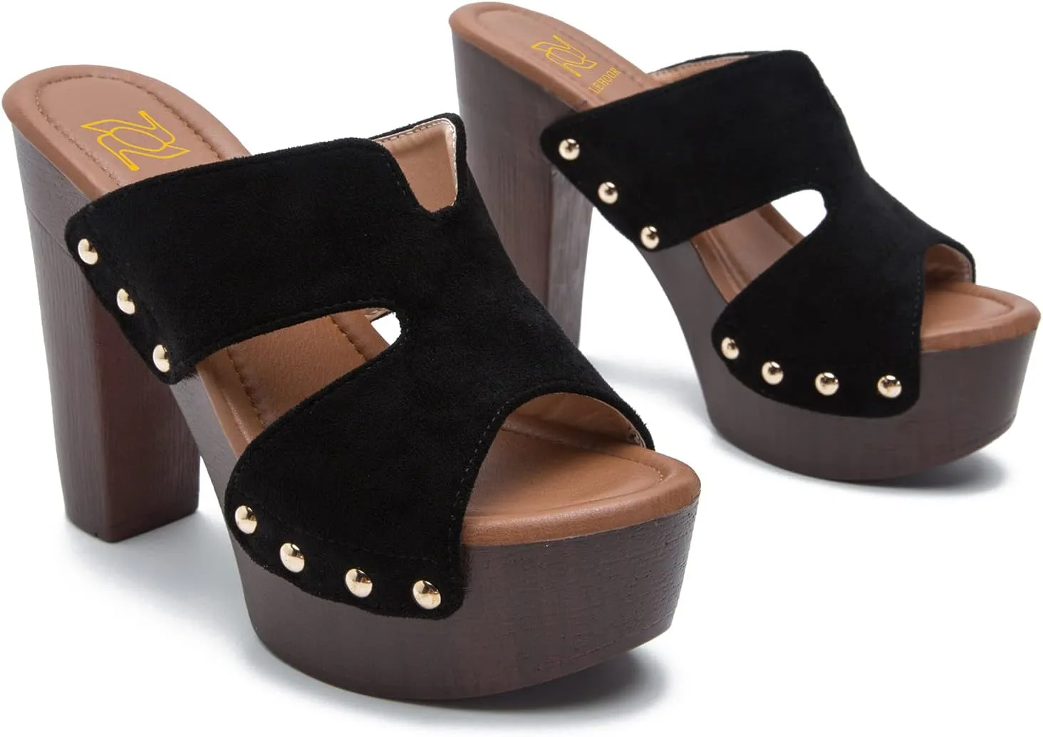 LEHOOR Women Platform Wedge Sandals Peep Toe Chunky Block High Heels Cork Mules Slip On Suede Platform Slide Sandal Backless Open Toe High Heel Summer Slides Mules Lightweight Dressy Casual 6-11 M US