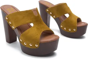 LEHOOR Women Platform Wedge Sandals Peep Toe Chunky Block High Heels Cork Mules Slip On Suede Platform Slide Sandal Backless Open Toe High Heel Summer Slides Mules Lightweight Dressy Casual 6-11 M US