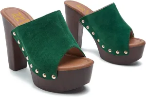 LEHOOR Women Platform Wedge Sandals Peep Toe Chunky Block High Heels Cork Mules Slip On Suede Platform Slide Sandal Backless Open Toe High Heel Summer Slides Mules Lightweight Dressy Casual 6-11 M US
