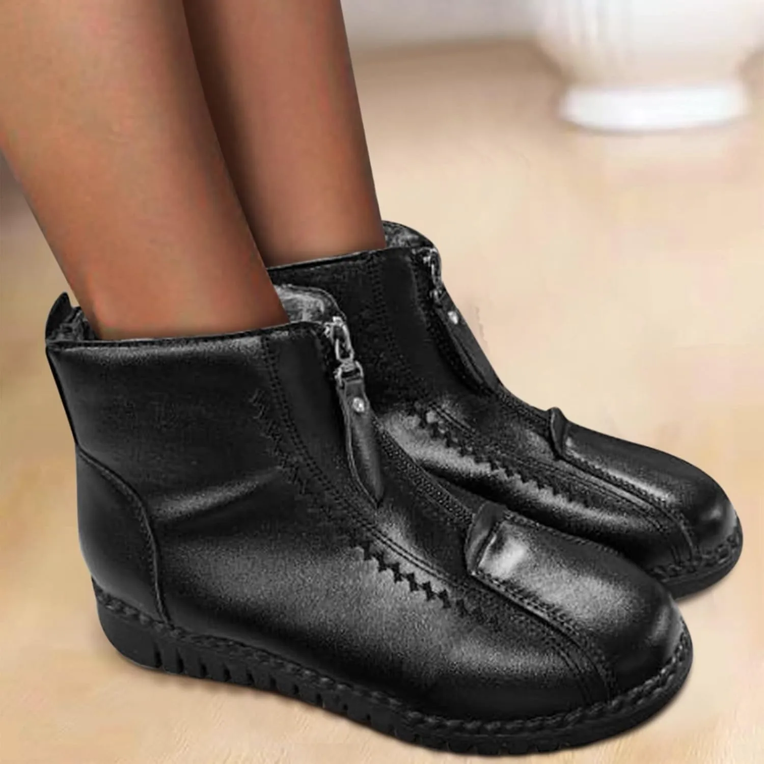 Leisure Women's Velvet Zipper Snow Boots Padded Plus Winter Low Shoes Women's Boots Womens Warm Snow Boots Size 8