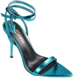 Liliana Women Pointy Open Toe Ankle Strap Stiletto Heel Sandal Metallic Shoes BANK-2A BLUE 7