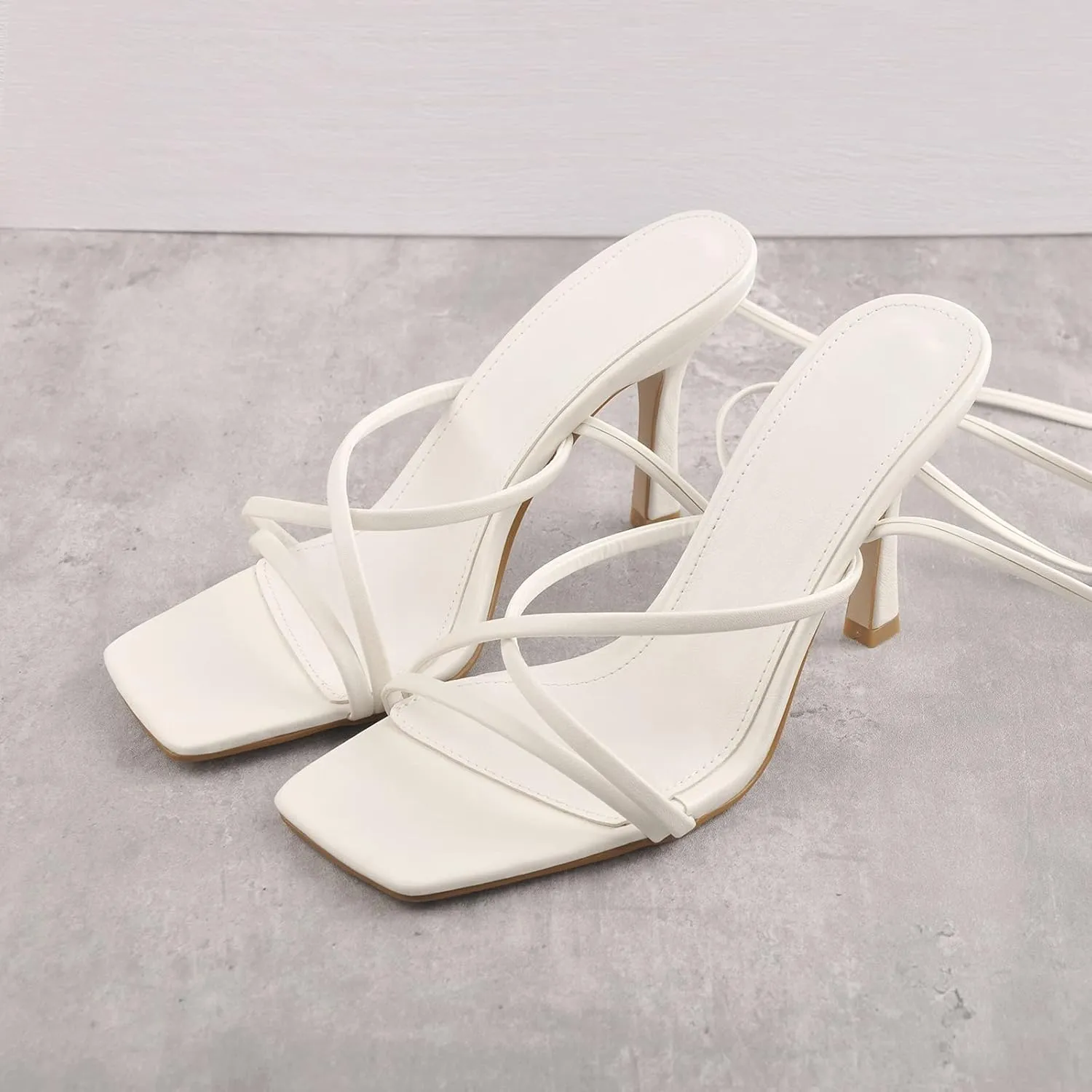 LISHAN Women's Stiletto High Heels Strappy Lace Up Sandals