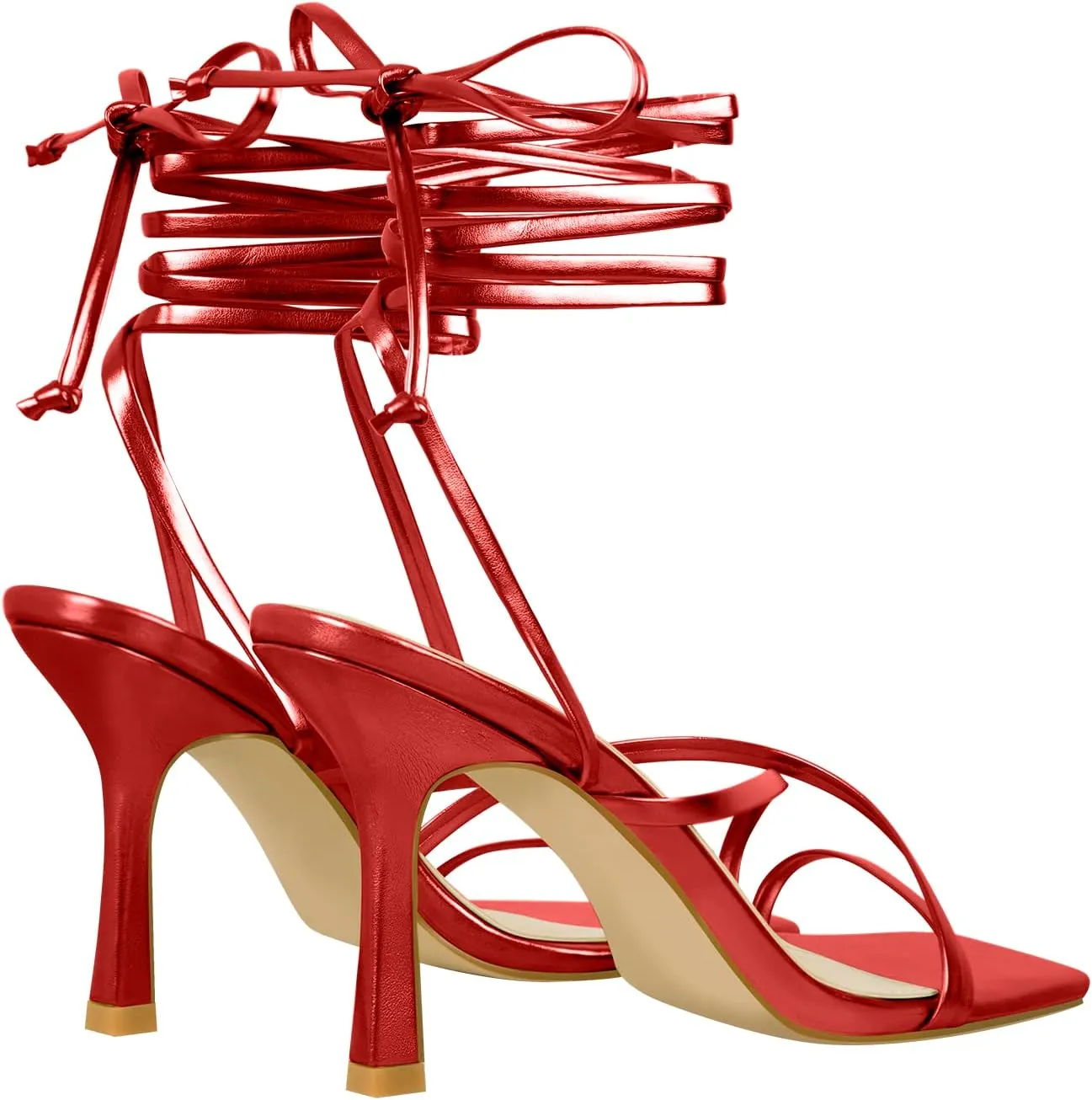 LISHAN Women's Stiletto High Heels Strappy Lace Up Sandals