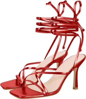 LISHAN Women's Stiletto High Heels Strappy Lace Up Sandals