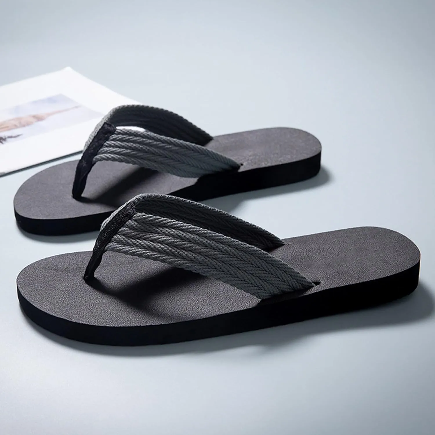 Men Summer Casual Outside Wear Beach Non Slip Breathable Flip Flops Clip Toes Big Size Flat Fuzzy Flip Flop Slippers Men