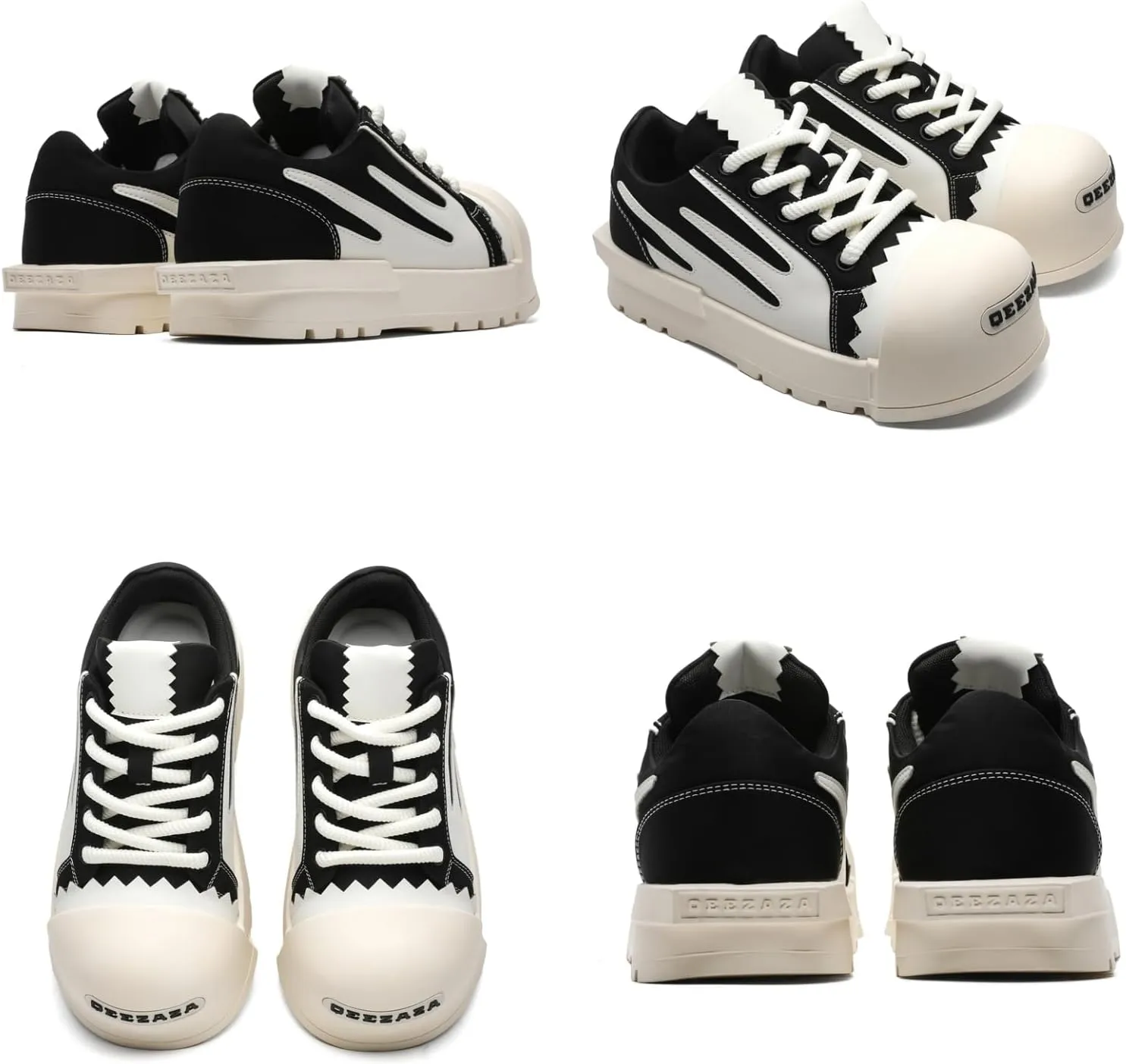 Men's Chunky Platform Sneakers - Geometric Contrast Design with Cushioned Comfort Thick Sole Casual Shoes for Everyday Urban Style (Black/White & Red/White)
