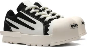 Men's Chunky Platform Sneakers - Geometric Contrast Design with Cushioned Comfort Thick Sole Casual Shoes for Everyday Urban Style (Black/White & Red/White)