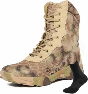 Mens Military Combat Boots, Lightweight Outdoor Hiking Desert Boots Side Zipper Motorcycle Combat Hiking Boots Military Tactical Boots for Men