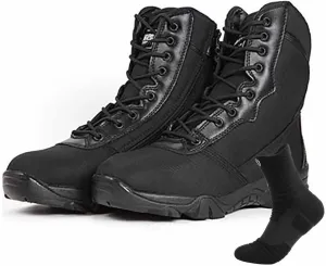 Mens Military Combat Boots, Lightweight Outdoor Hiking Desert Boots Side Zipper Motorcycle Combat Hiking Boots Military Tactical Boots for Men