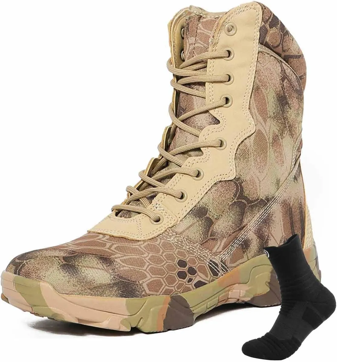 Mens Military Combat Boots, Lightweight Outdoor Hiking Desert Boots Side Zipper Motorcycle Combat Hiking Boots Military Tactical Boots for Men