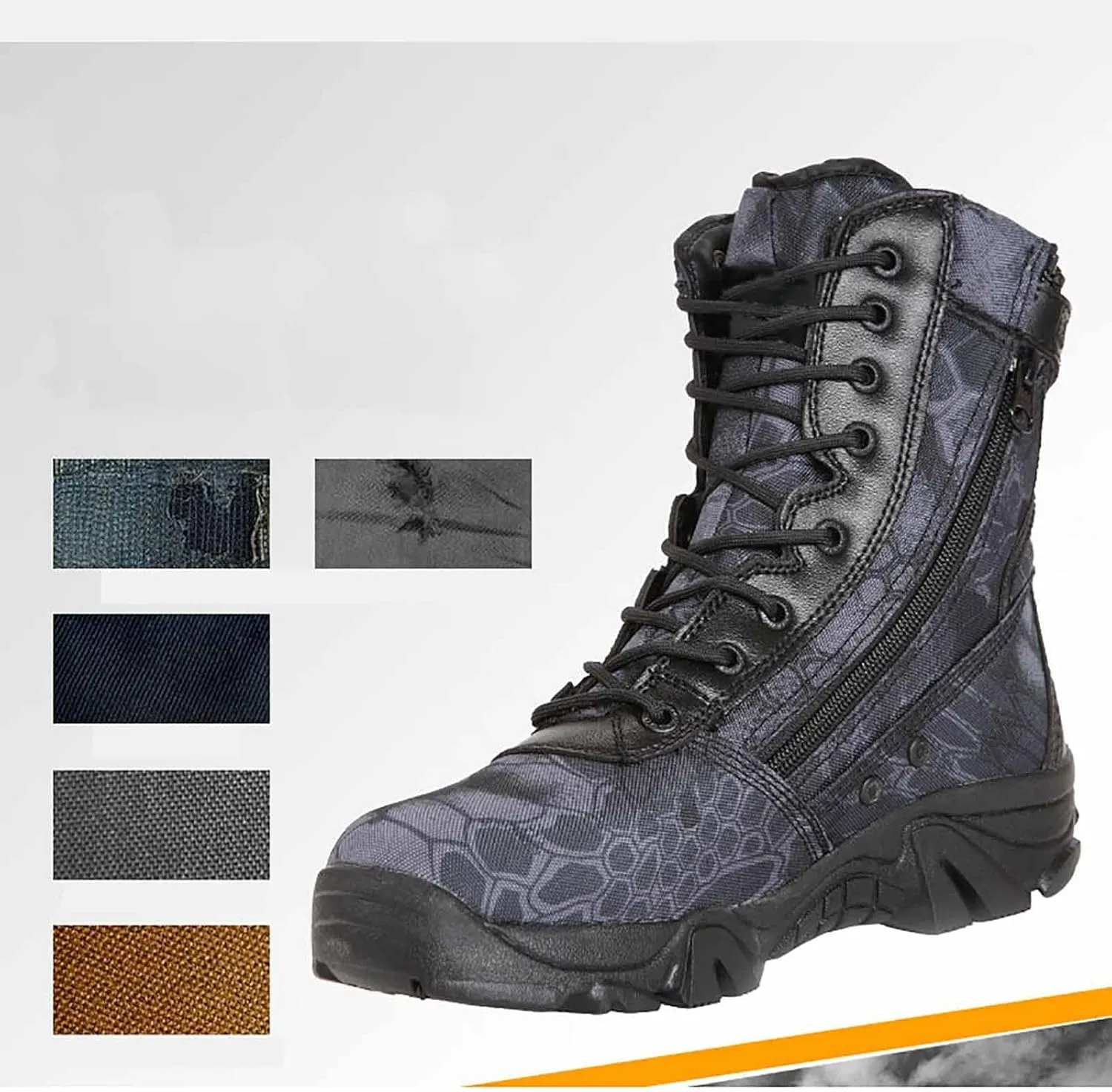 Mens Military Combat Boots, Lightweight Outdoor Hiking Desert Boots Side Zipper Motorcycle Combat Hiking Boots Military Tactical Boots for Men