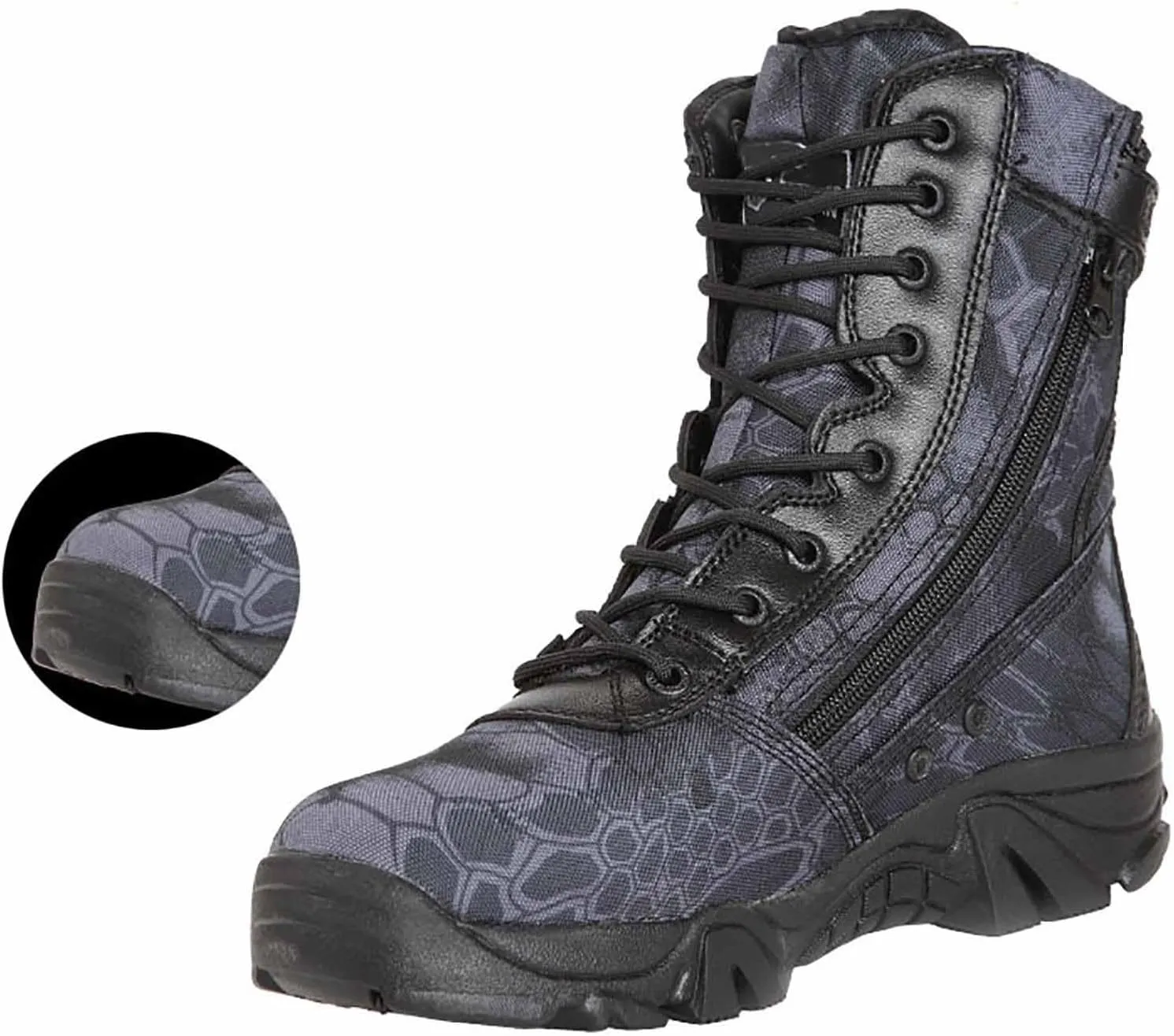 Mens Military Combat Boots, Lightweight Outdoor Hiking Desert Boots Side Zipper Motorcycle Combat Hiking Boots Military Tactical Boots for Men