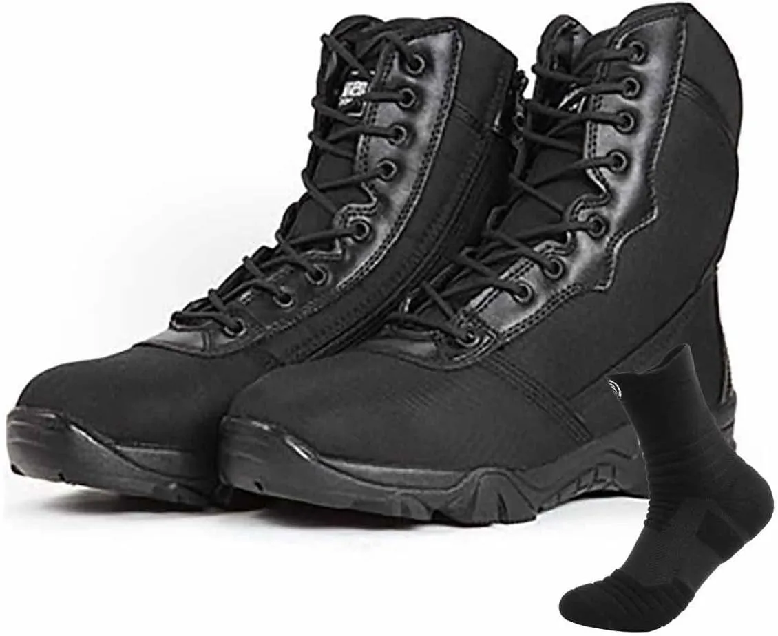 Mens Military Combat Boots, Lightweight Outdoor Hiking Desert Boots Side Zipper Motorcycle Combat Hiking Boots Military Tactical Boots for Men