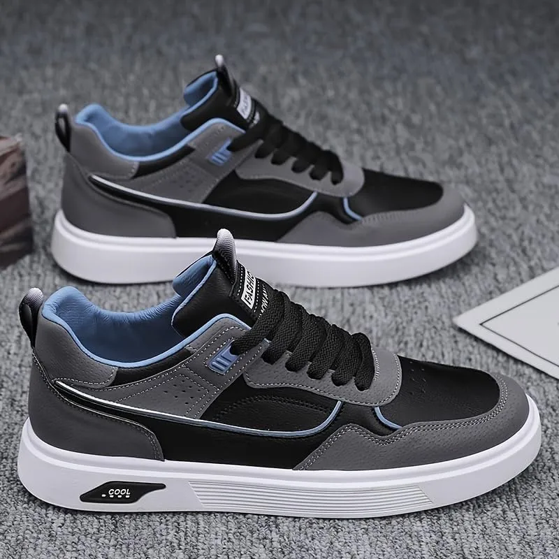 Men's Skateboarding Shoes Casual Lace-up Sneakers - Solid Color Low Top PU Trainers, All-Season Round Toe Footwear with Fabric Inner, for Everyday Wear